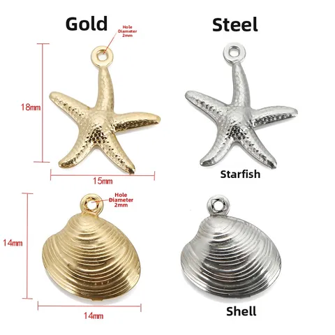 Stainless Steel Starfish Scallop Pendants 18K Gold Plated Hollow Ocean Theme Charms For DIY Jewelry Making Necklace Accessories