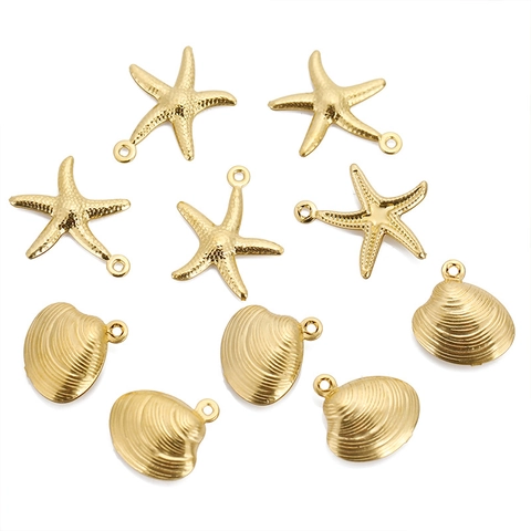 Stainless Steel Starfish Scallop Pendants 18K Gold Plated Hollow Ocean Theme Charms For DIY Jewelry Making Necklace Accessories