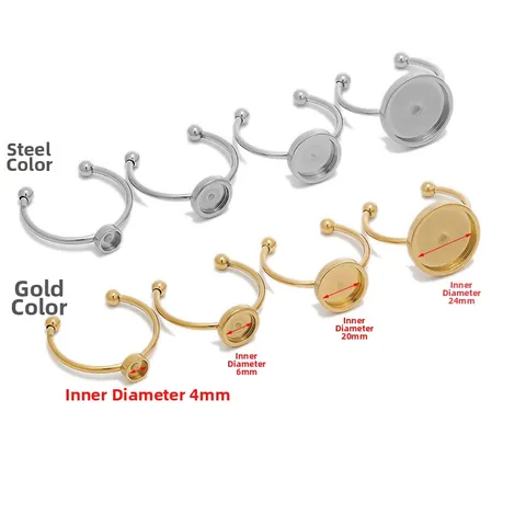 Adjustable Stainless Steel Ring Bases For DIY Jewelry Making Round Bezel Setting Tray For Glass Cabochons Ring Blank Settings