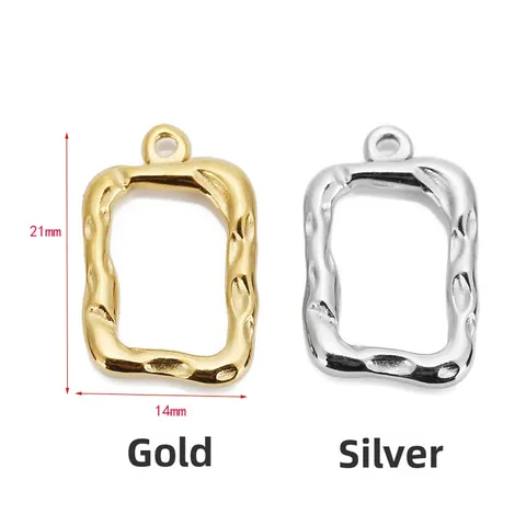 Stainless Steel Hollow Rectangular Hammered DIY Jewelry Making Accessories For Earrings Necklace Pendants Crafting Component