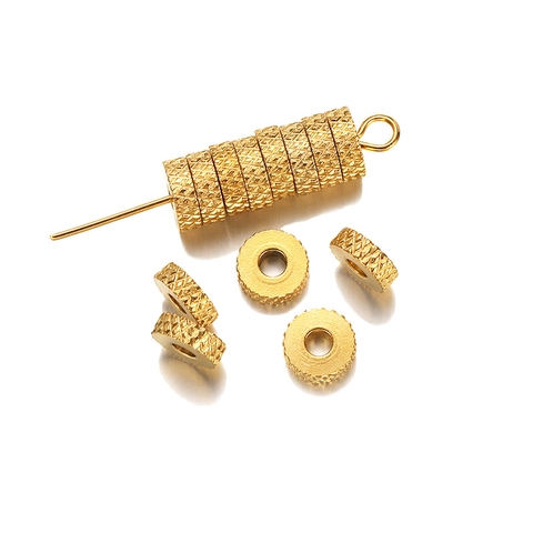 6mm Stainless Steel Spacer Beads For Jewelry Making Textured Wheel Loose Beads Grid Vertical Diagonal Pattern Beads Gold Steel Color DIY Accessories