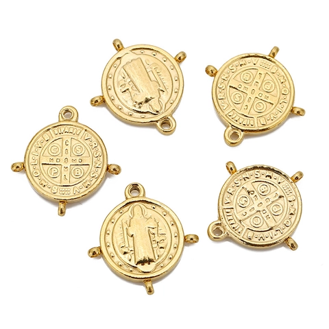 Saint Benedict Medal Double Sided Cross Pendant Stainless Steel 18K Gold Plated Vintage Religious Charm DIY Jewelry Connector