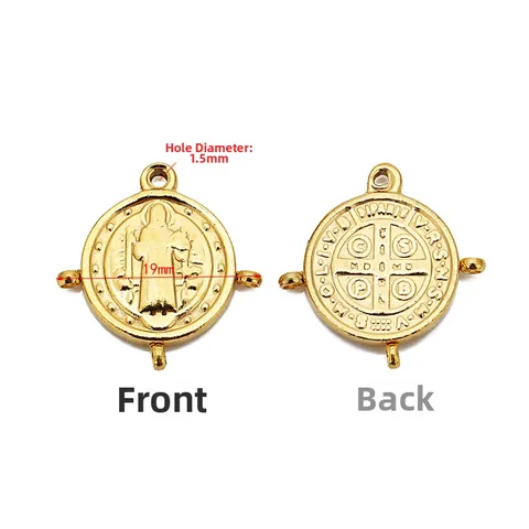 Saint Benedict Medal Double Sided Cross Pendant Stainless Steel 18K Gold Plated Vintage Religious Charm DIY Jewelry Connector