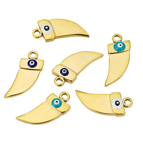 Evil Eye Dagger Tooth Pendant Stainless Steel Gold Plated Enamel Horn Charm For DIY Necklace Hip Hop Jewelry Making Accessories