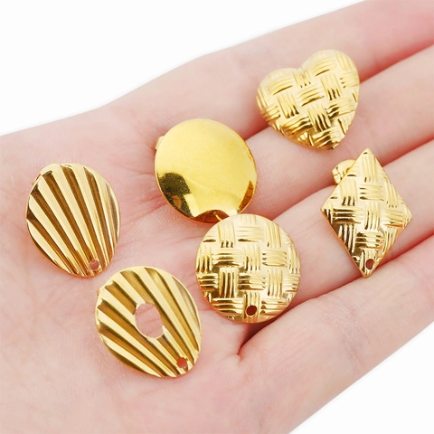 Stainless Steel Woven Texture Earring Findings Geometric Heart Round DIY Earring Posts For Jewelry Making Women Accessories