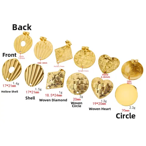 Stainless Steel Woven Texture Earring Findings Geometric Heart Round DIY Earring Posts For Jewelry Making Women Accessories