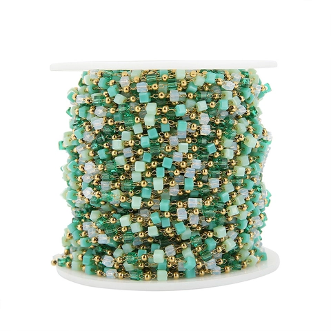 Bohemian Stainless Steel DIY Chain With Green Square Glass Beads And Metal Spacers For Jewelry Making Necklace Bracelet Accessory