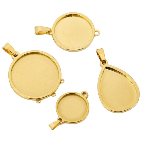 Stainless Steel Time Gem Pendant Bezel Setting Round Teardrop Empty Base Tray For DIY Jewelry Making Findings Accessories