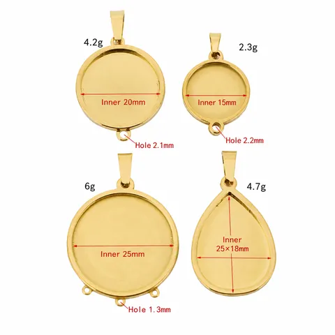 Stainless Steel Time Gem Pendant Bezel Setting Round Teardrop Empty Base Tray For DIY Jewelry Making Findings Accessories