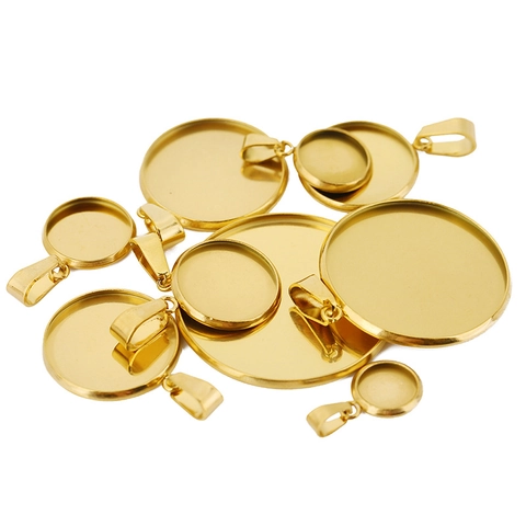 Stainless Steel Round Bezel Pendant Trays For DIY Jewelry Making Time Gem Base Setting Cabochon Tray Connectors Accessories