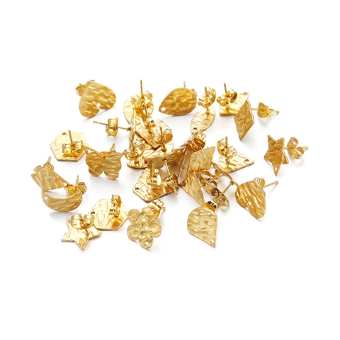 Stainless Steel Geometric Textured Earring Findings For DIY Jewelry Making Butterfly Flower Heart Star Moon 18k Gold Plated