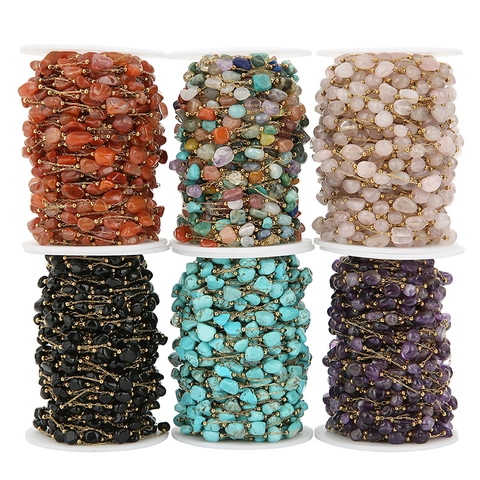 Chaîne de Perles en Pierre Naturelle en Acier Inoxydable pour la Fabrication de Colliers et Bracelets DIY Pierre Irrégulière Bijoux