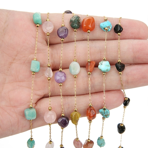 Chaîne de Perles en Pierre Naturelle en Acier Inoxydable pour la Fabrication de Colliers et Bracelets DIY Pierre Irrégulière Bijoux