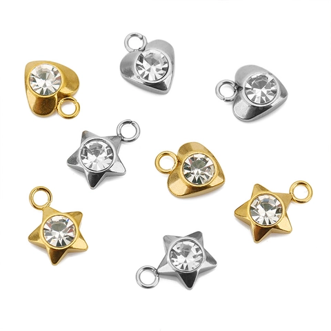 Colgantes de Acero Inoxidable con Forma de Corazón y Estrella para Joyería DIY Dijes con Estrás Accesorios para Pendientes Pulsera Oro Plata