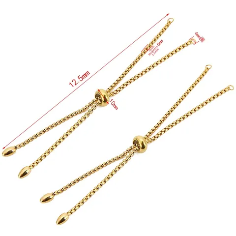 Stainless Steel 18K Gold Plated Adjustable Bolo Box Chain Slider Extension Chain For DIY Bracelet Necklace Jewelry Making Accessory