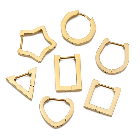 Minimalist Stainless Steel Geometric Huggie Hoop Earrings For Women 18K Gold Plated Heart Star Triangle Square Rectangle U-Shape Hip Hop Ear Buckles Jewelry