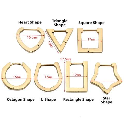 Minimalist Stainless Steel Geometric Huggie Hoop Earrings For Women 18K Gold Plated Heart Star Triangle Square Rectangle U-Shape Hip Hop Ear Buckles Jewelry