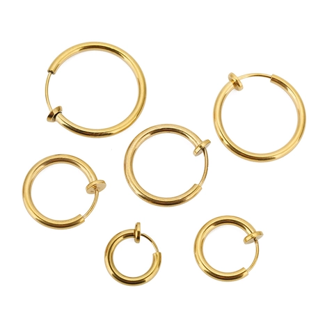 Minimalist Stainless Steel Hoop Ear Clips For Women Men Non Pierced Earrings Gold Silver Plated Spring Clip Hoop Earrings Jewelry