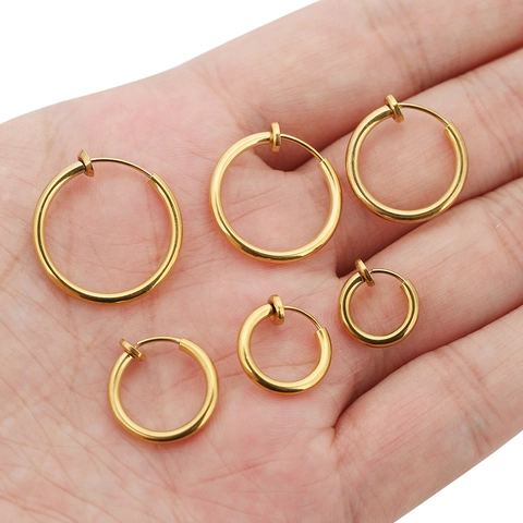 Minimalist Stainless Steel Hoop Ear Clips For Women Men Non Pierced Earrings Gold Silver Plated Spring Clip Hoop Earrings Jewelry