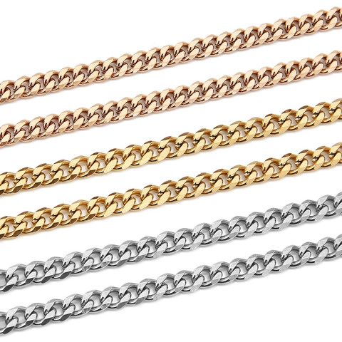 Titanium Stainless Steel Curb Chain Gold Rose Gold Silver Plated Cuban Link Chain DIY Jewelry Making Accessories Finding