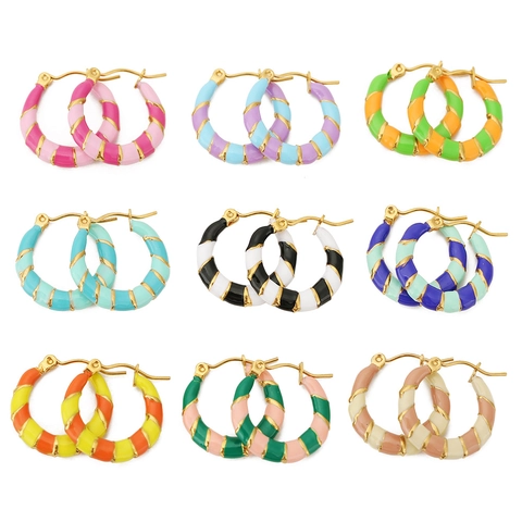 Orecchini a Cerchio in Acciaio Inossidabile con Smalto Colorato per Donna Placcati in Oro a Forma di C Geometrici
