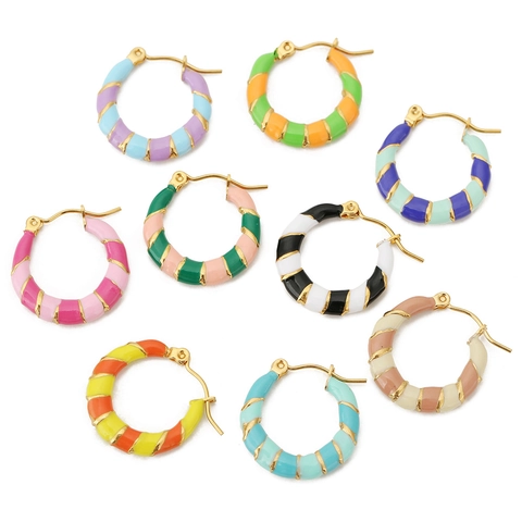 Orecchini a Cerchio in Acciaio Inossidabile con Smalto Colorato per Donna Placcati in Oro a Forma di C Geometrici