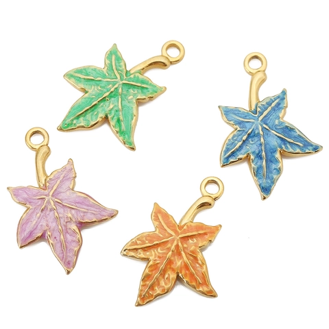 Stainless Steel Maple Leaf Enamel Pendant DIY Jewelry Making Accessories Gold Plated Charm For Necklaces Bracelets Earring