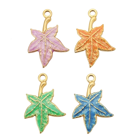 Stainless Steel Maple Leaf Enamel Pendant DIY Jewelry Making Accessories Gold Plated Charm For Necklaces Bracelets Earring
