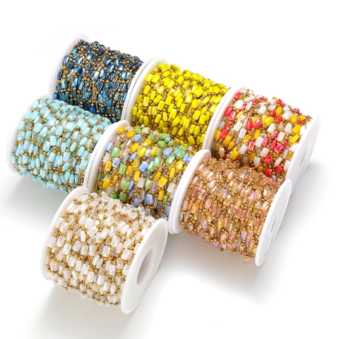 Catena di Perline di Strass Rettangolari Sfaccettati in Acciaio Inossidabile Accessori per Creazione di Gioielli Fai-da-te