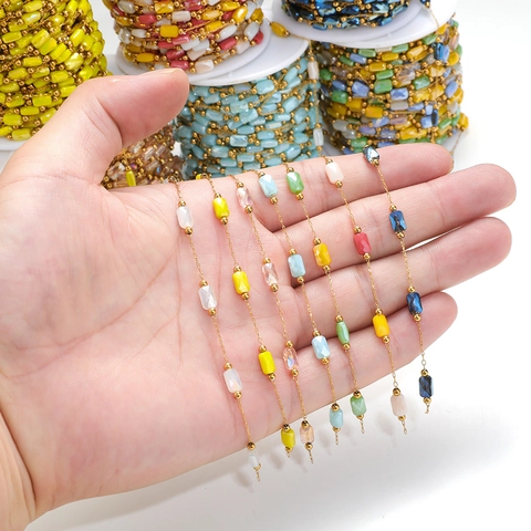 Catena di Perline di Strass Rettangolari Sfaccettati in Acciaio Inossidabile Accessori per Creazione di Gioielli Fai-da-te