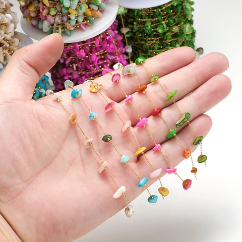 Stainless Steel Gold Plated DIY Jewelry Chain Multicolor Irregular Shell Stone Beads Link For Necklace Bracelet Making