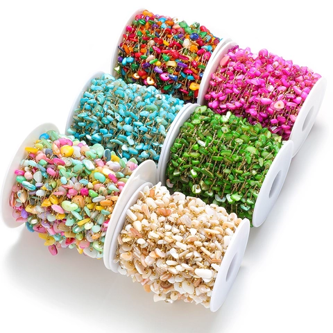 Stainless Steel Gold Plated DIY Jewelry Chain Multicolor Irregular Shell Stone Beads Link For Necklace Bracelet Making