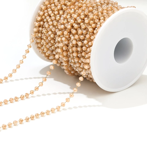 Colored Crystal Glass Bead Chain Gold Plated Stainless Steel Jewelry Making Chain For DIY Necklace Bracelet Crafting Accessories