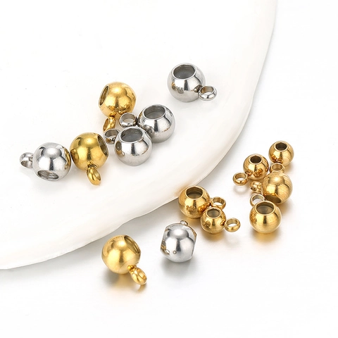 Stainless Steel Round Ball Positioning Beads With Small Ring 18K Gold Plated Silicone Anti-Slip Stopper Adjustment Beads DIY Jewelry Findings Accessories