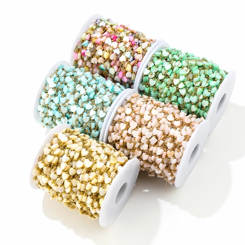 Stainless Steel Heart Shell Bead Chain Colored Sweet Heart DIY Jewelry Accessories Gold Vacuum Plated Beads Link Chain For Necklace Bracelet Making Women Gift