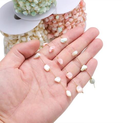 Handmade Colorful Shell Stainless Steel Chain Geometric 7mm Shell Link Chain DIY Jewelry Making Accessories Material