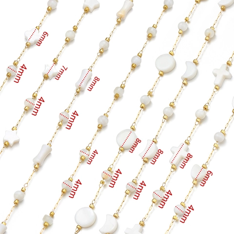 Stainless Steel Shell Bead Chain Gold Plated Handmade Jewelry Making Link Chain For Necklace With Star Heart Moon Beads