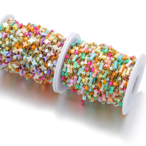 Gold Plated Stainless Steel DIY Chain With Colorful Star Heart Clover Shell Beads Jewelry Making Link Chain For Women