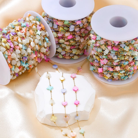Stainless Steel DIY Colorful Flower Heart Star Shell Bead Chain For Necklace Bracelet Jewelry Making Findings Gold Plated