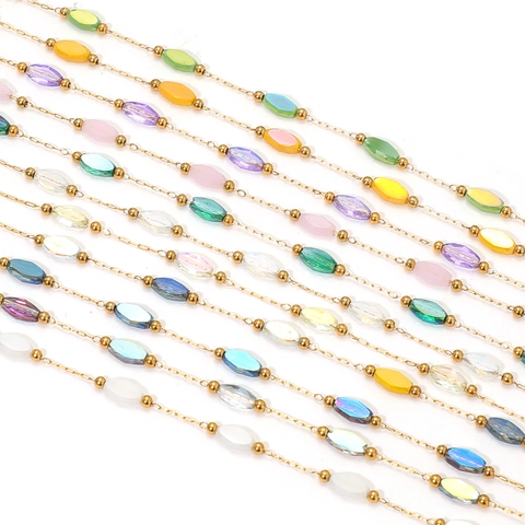 Stainless Steel Colorful Faceted Marquise Glass Crystal Bead Chain For DIY Jewelry Making Necklace Bracelet Accessories