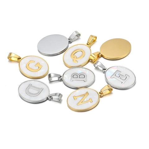 Pendentif En Acier Inoxydable Nacre Coquille Ovale Initiale Alphabet Pour Fabrication De Bijoux DIY Collier Bracelet