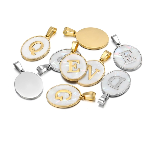 Pendentif En Acier Inoxydable Nacre Coquille Ovale Initiale Alphabet Pour Fabrication De Bijoux DIY Collier Bracelet
