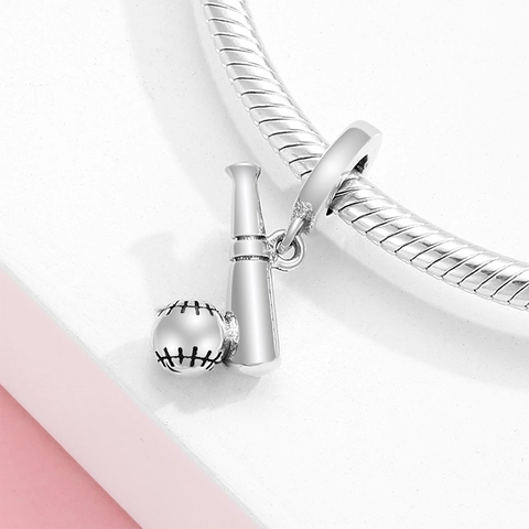 925 Sterling Silver Baseball Bat And Ball Pendant Charm For DIY Bracelet Necklace Sporty Fashion Jewelry Making Accessories