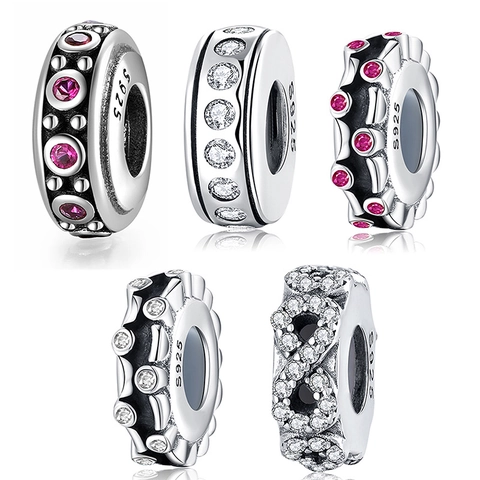 925 Sterling Silver Zirconia Flower Infinity Bead Charm For DIY Bracelet Women Retro Oxidized Silver Beads Jewelry Accessories