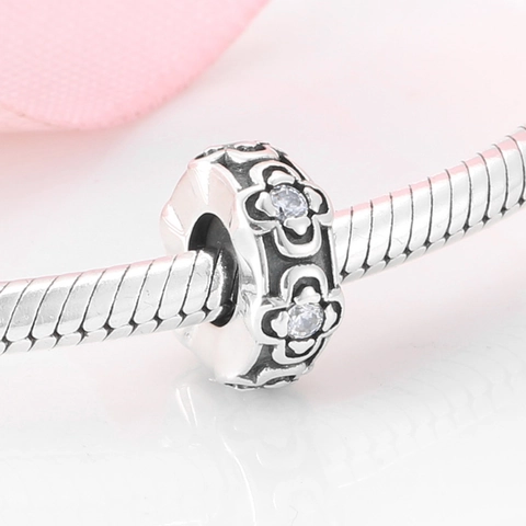 925 Sterling Silver Zirconia Flower Infinity Bead Charm For DIY Bracelet Women Retro Oxidized Silver Beads Jewelry Accessories