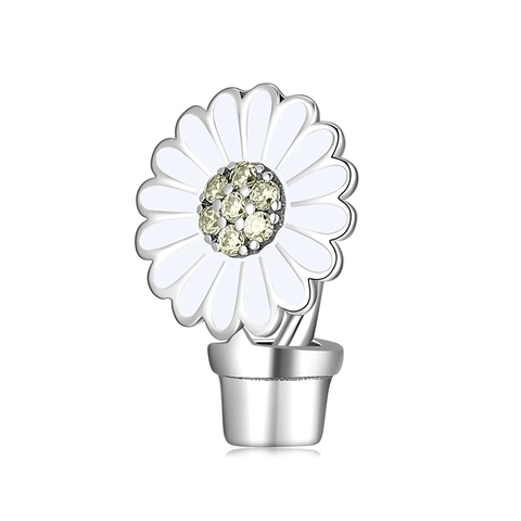 Charms de Plata de Ley 925 Margarita en Maceta Esmalte Strass Regadera Tijeras Cuentas para Creación de Joyas DIY
