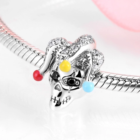 925 Sterling Silver Clown Skull Charms Beads With Rhinestone Enamel Gothic Halloween Jewelry Accessories For DIY Bracelet