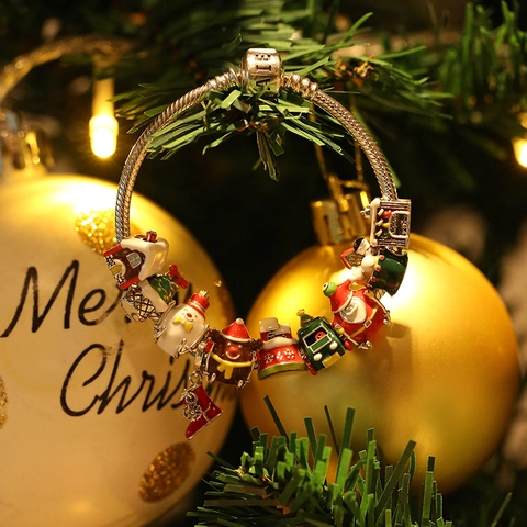 925 Sterling Silver Christmas Enamel Charms For DIY Bracelet Making Santa Claus Snowman House Rhinestone Pendants Jewelry Accessories