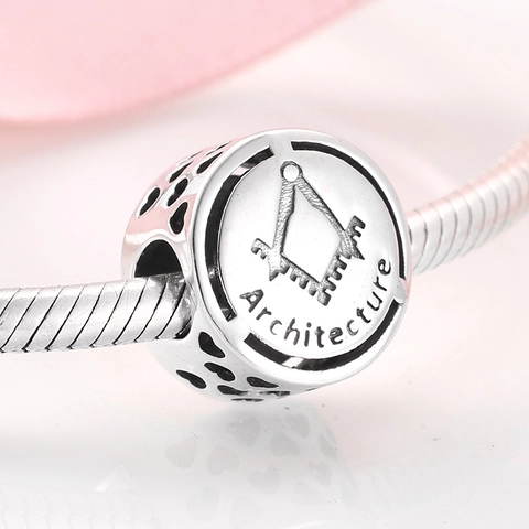 Plata de Ley 925 Carrera Profesional Dijes Cuentas Para DIY Pulseras Corazón Hueco Arquitectura Derecho Medicina Odontología Psicología Regalos