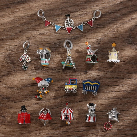 S925 Sterling Silver Circus Theme Charms Enamel Train Elephant Clown Tent Bead For DIY Bracelet Necklace Women Jewelry